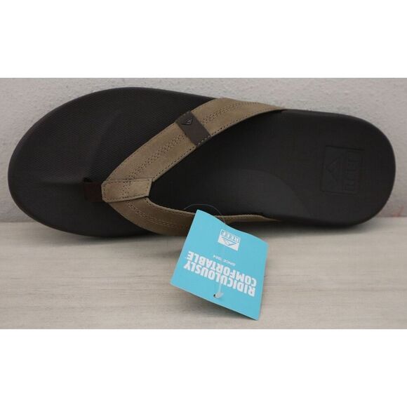 Reef RF0A3FDIBTN Men's 13 Brown/Tan PU Leather Cushion Bounce Phantom Flip-Flops - Picture 8 of 12